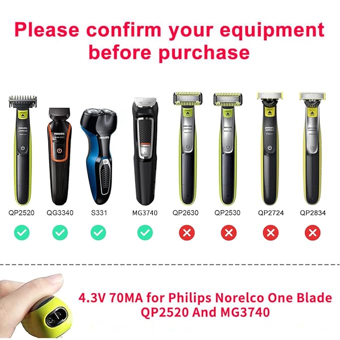 4.3V Charger Compatible with Philips Norelco One Blade QP2520 MG3740 A00390 QP2522 QP2515 MG5700 MG3720 QG3330 QT4000 Electric Trimmer Shaver