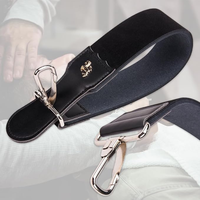 ZORZA 1Pcs Dual-Sided Leather Sharpening Straps Professional Barber Leather Strap Straight Razor Strop with Cowhide & Canvas for Enhanced Razor Sharpening & Smoothing Experience (Black)（Cowhide）
