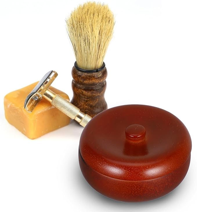 Homoyoyo Shaving Soap Bowl with Lid Oak Wood Lathering Shaving Cream Bowl for Men’s Facial Cleansing Suitable for Home and Barber Use