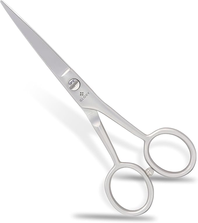 GLORY 5 Inch Professional Beard and Mustache Scissors, Premium Stainless Steel Facial Hair Trimming Scissors - Sharp Serrated Edge Grooming Shears for Men, Precision Mustache & Beard Trimming Scissor