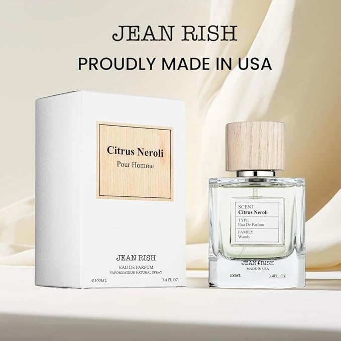 Jean Rish Citrus Neroli Perfume for Men Eau De Parfum, Long-Lasting Luxury Fragrance, Made In USA - Grapefruit, Orange, Jasmine, Patchouli Scent - 100ml / 3.4 oz