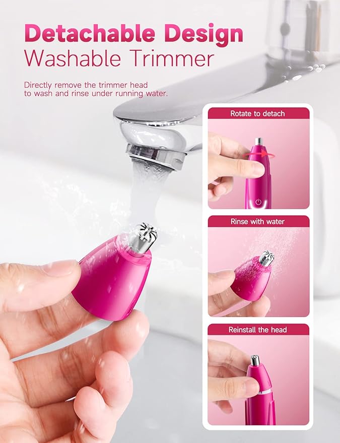 Rechargeable Ear and Nose Hair Trimmer - 2025 Professional Painless Eyebrow & Facial Hair Trimmer for Men Women, Powerful Motor and Dual-Edge Blades for Smoother Cutting Magenta