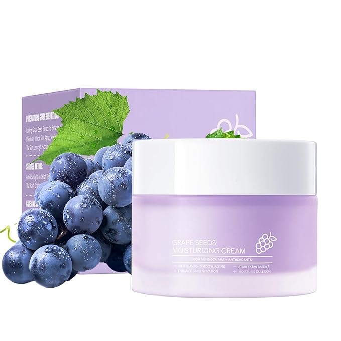 Grape Seed Face Cream - 1.76oz Anti-Aging Moisturizer with Vitamin E & Hyaluronic Acid, Deep Hydration for Dry Skin, Wrinkle Reducing Night Cream, Non-Greasy Formula for Women & Men