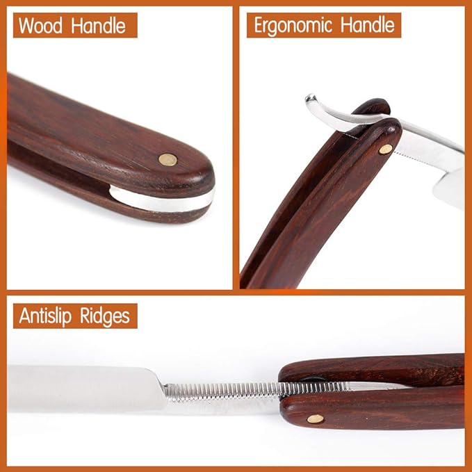 Zertone Straight Razors for Men Natural Wood Scale - Straight Edge Razor Sharp, High Carbon Alloy Steel Cutthroat Straight Edge Blade, Vintage Wood Handle, Barber Razor