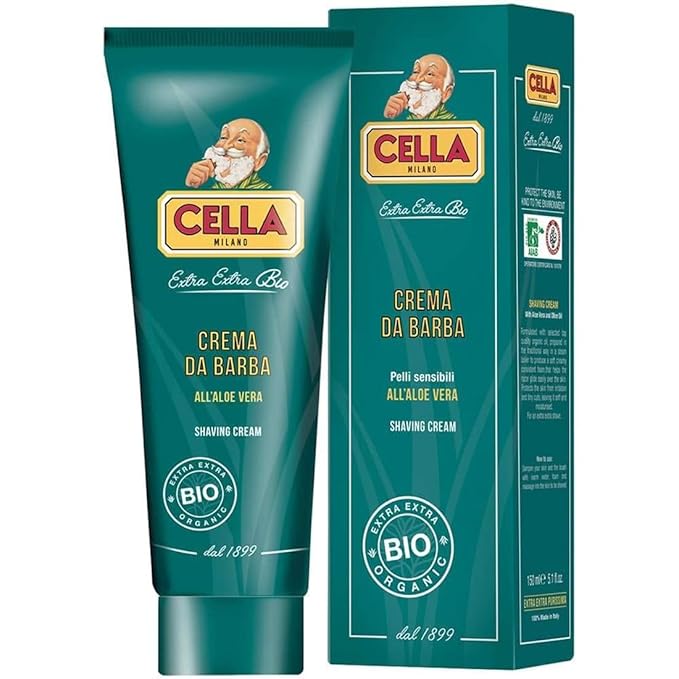 Cella Milano Organic Aloe Vera Shaving Cream – 150 ml – For Use With Shaving Brush – Rich Protective Lather, Made in Italy