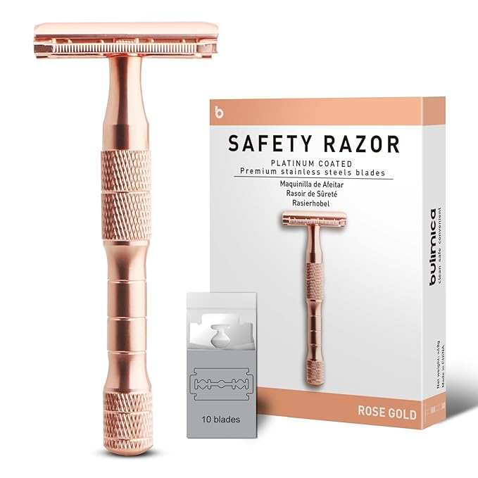 Rose Gold Safety Razor, Single Blade Razors for Women, Reusable Metal One Blade Razor Women, with 10 Stainless Steel Double Edge Blades, Eco-friendly, Smooth & Close Shave