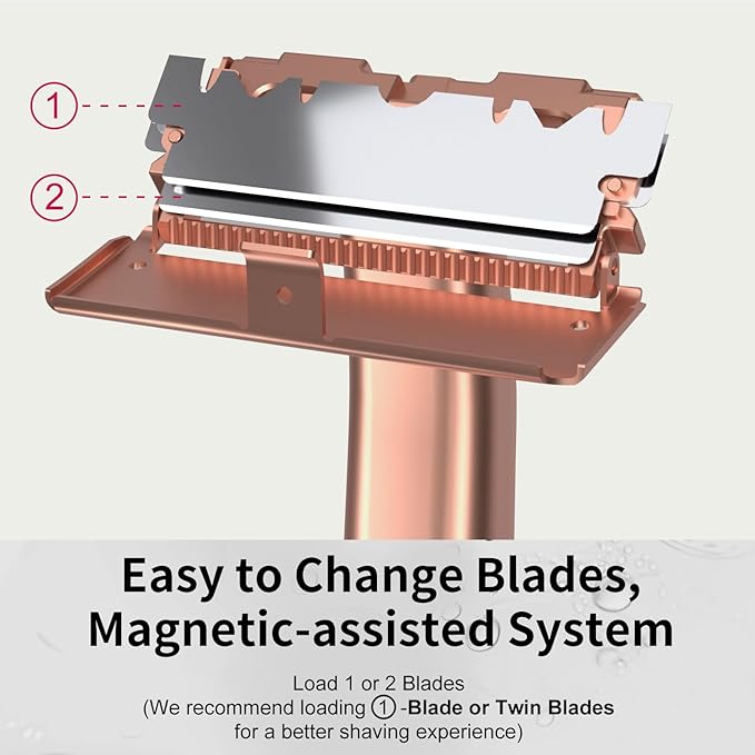 Razors for Women, Dual-Blade Safety Razor with Pivoting Head, Reusable Metal Shaving Razor, with 10 Double Edge Blades, Smooth Close Shave, Rose Glod
