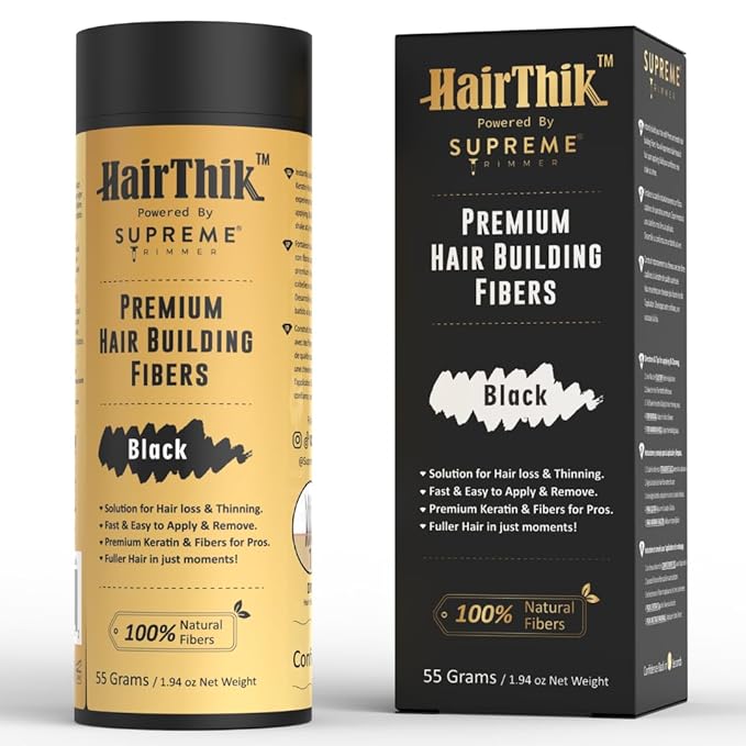 Supreme Trimmer Hair Building Fibers - Instantly Fill in Fine or Thinning Hair for Thicker, Natural, Fuller-Looking Hair for Men & Women – Hair Thinning & Balding Solution | Black, 55 Grams