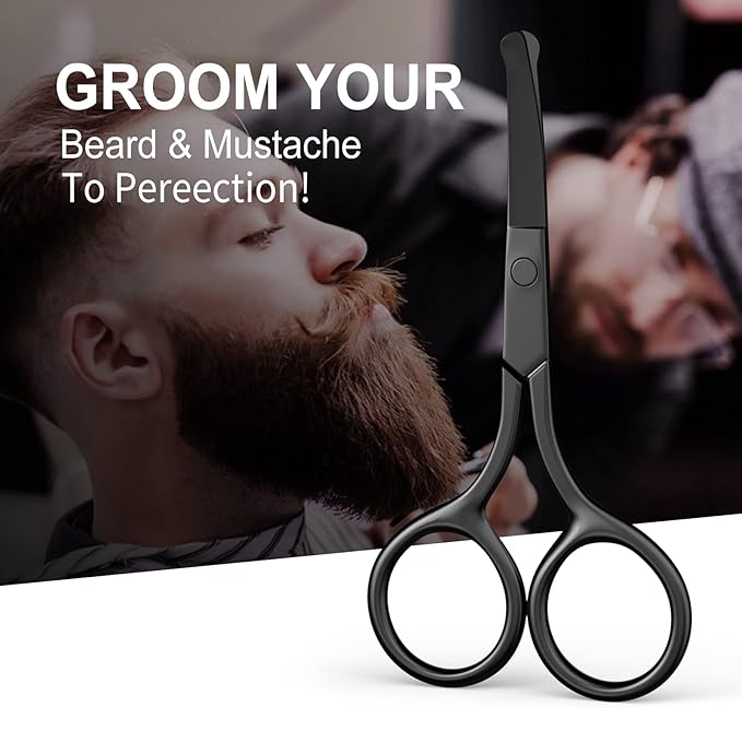 Professional Precision Grooming Scissors for Men and Women - Black Stainless Steel Round Tip for Safe Nose, Eyebrow, Beard, and Cuticle Care- AsonTao