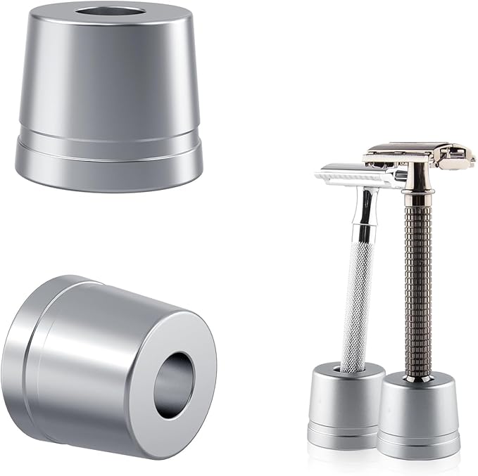 Linkidea 2 Pack Safety Razor Stand, Opening Dia 0.5" (13mm) Men's Shaving Razor Holder, Razor Holder for Bathroom Countertops Compatible with Shaving Revolution (Brushed Silver)