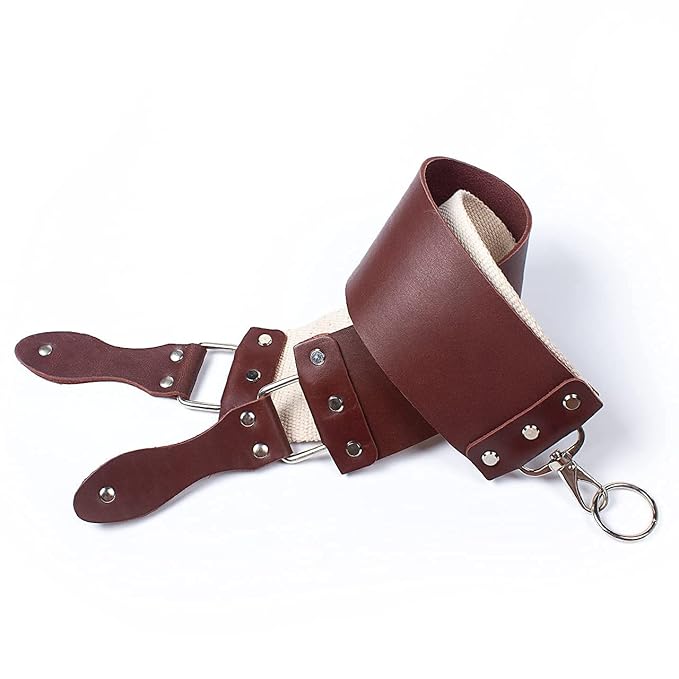 Razor Strop - Barber's Latigo Leather Straight Razor Strop. Dual Strap that will be a Great Addition for Any Straight Razor. PREMIUM LEATHER Strop for Sharpening. (Brown)