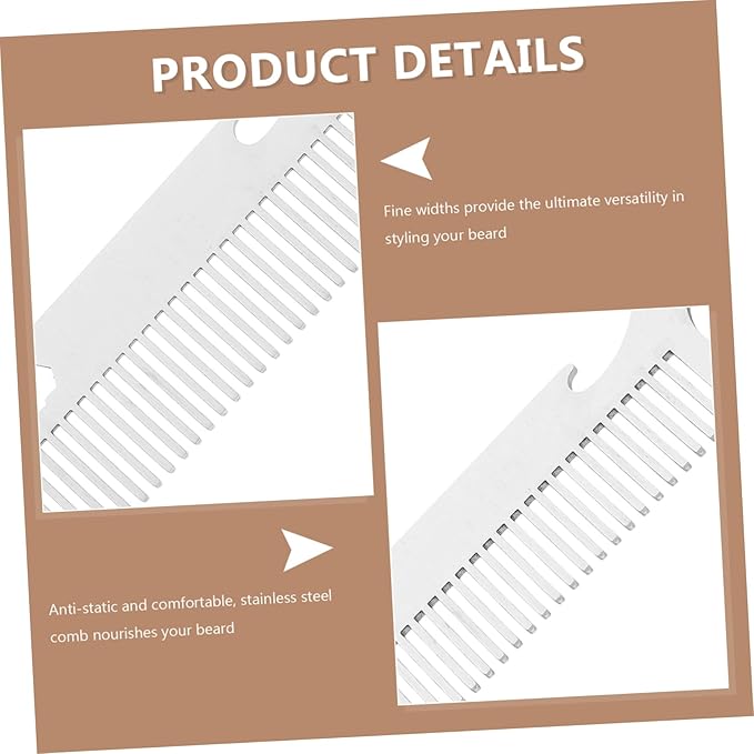 Beaupretty Stylish Mustache Comb for Men Stainless Steel Beard Comb Hair Brush Smooth Round Teeth for Grooming Travel