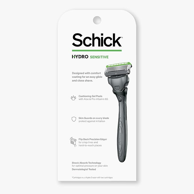 Schick Hydro Sensitive Razors for Men, 1 Razor Handle with 3 Razor Blades Refills