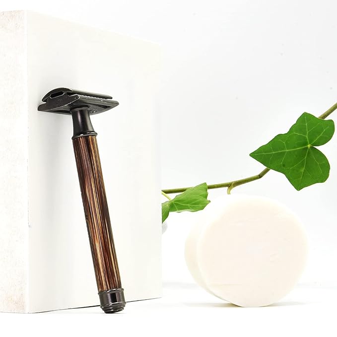 Bambaw Single Blade Razors for Men & Women, Bamboo Razor with 5 Blades, Double Edge Safety Razor, Eco-Friendly, Reusable & Plastic Free – Slim Bamboo Black