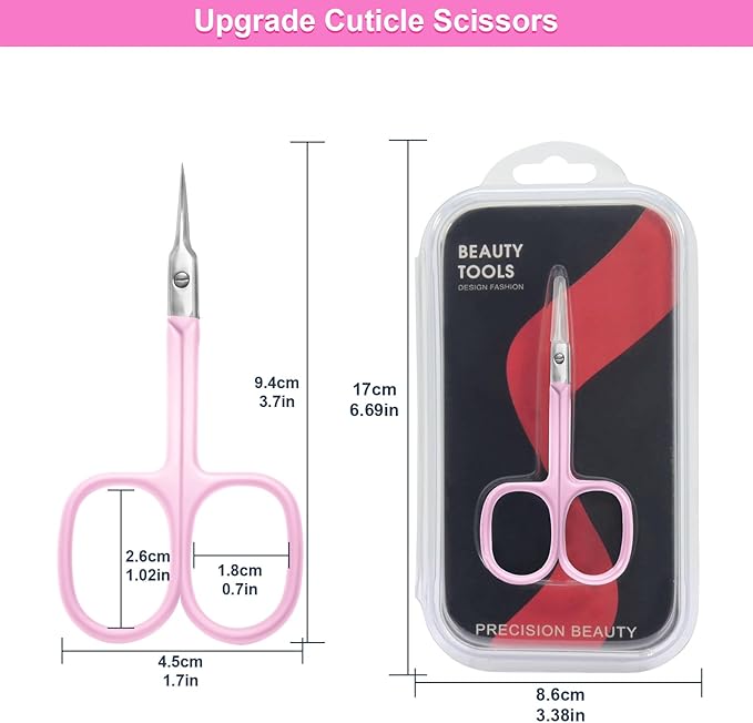 CGBE Cuticle Scissors Extra Fine Curved Blade, Super Slim Manicure Scissors for Cuticles Professional Small Scissors with Precise Pointed Tip Grooming Blades, Eyebrow, Eyelash, and Dry Skin - Pink