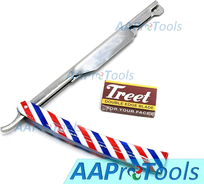 Barber Straight Razor Kit - Durable Barber Straight Edge Razor Kit with 20 Pre-Cut Straight Razor Blades, Straight Razor Shaving Kit (Red,White,Blue)