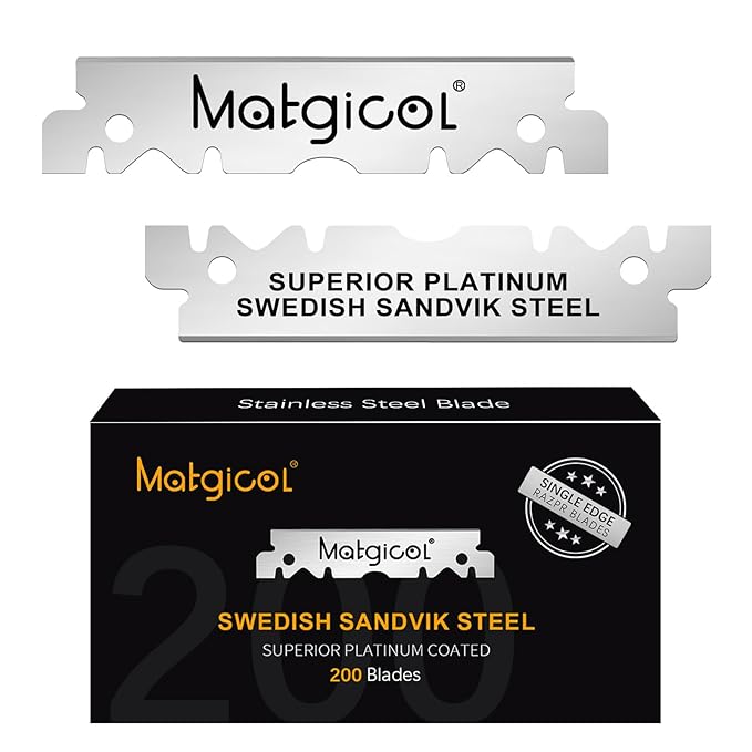 Single Edge Razor Blades Refills - 200 Count Swedish Premium Platinum Straight Razors Blades for Men - Sharp, Smooth and Comfortable Shaving