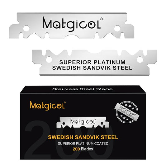 Single Edge Razor Blades Refills - 200 Count Swedish Premium Platinum Straight Razors Blades for Men - Sharp, Smooth and Comfortable Shaving