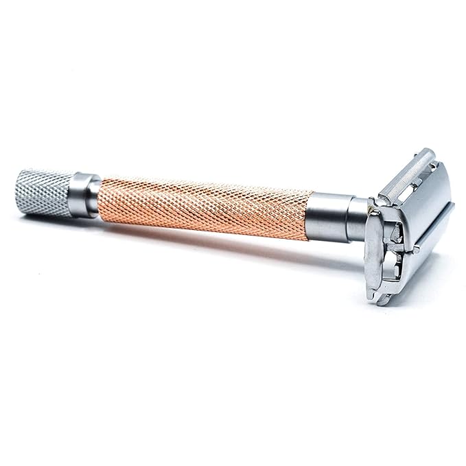 Parker 74R Rose Gold – Long Handle Butterfly Open Safety Razor for Men | Heavyweight Double Edge Razor Includes 5 Premium Platinum Blades