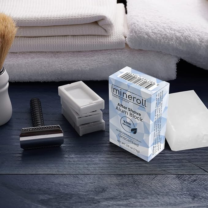 After Shave Alum Block, All Natural Potassium Alum, For Women and Men, Alum Stone, Styptic Skin Soothing, Anti-Ingrown Hair Alum Bar, Shaving Accessory, Unscented, 2,5 oz