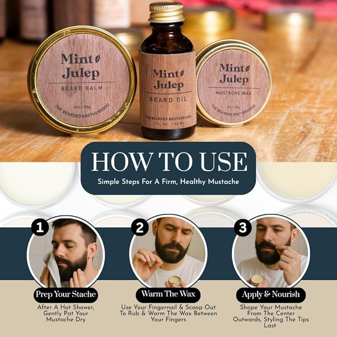 Mint Julep Mustache Wax — 1 oz Tin, Strong Hold, Natural & Handcrafted (Bourbon + Mint Scent)