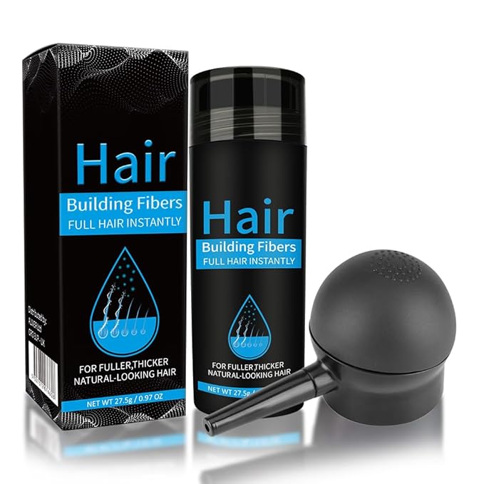 Hair Building Fibers with Spray, Hair Thickening Fibers for Thinning Hair & Bald Spots Thicker Fuller Hair in 15 Seconds Suitbable for Man and Woman 0.97Oz(Dark Brown)