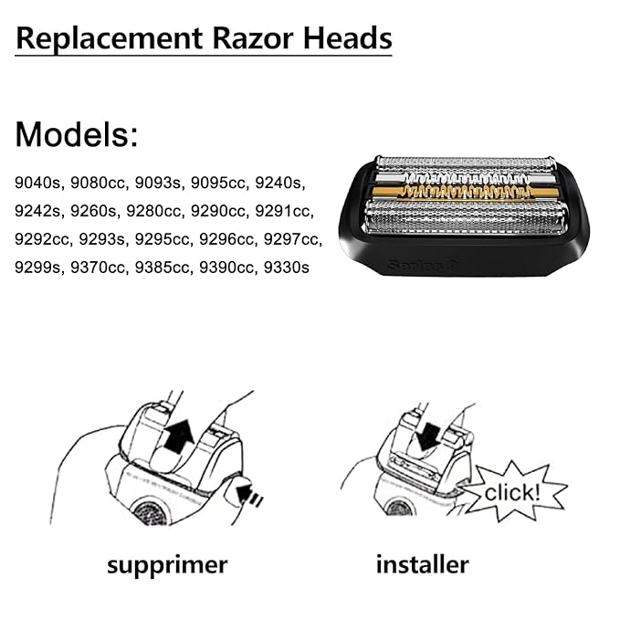 92B Replacement Head Compatible With Braun Series 9, 92B Wet and Dry Replacement Foil and Cutter for Braun Electric Shaver S9 9290cc 9291cc 9370cc