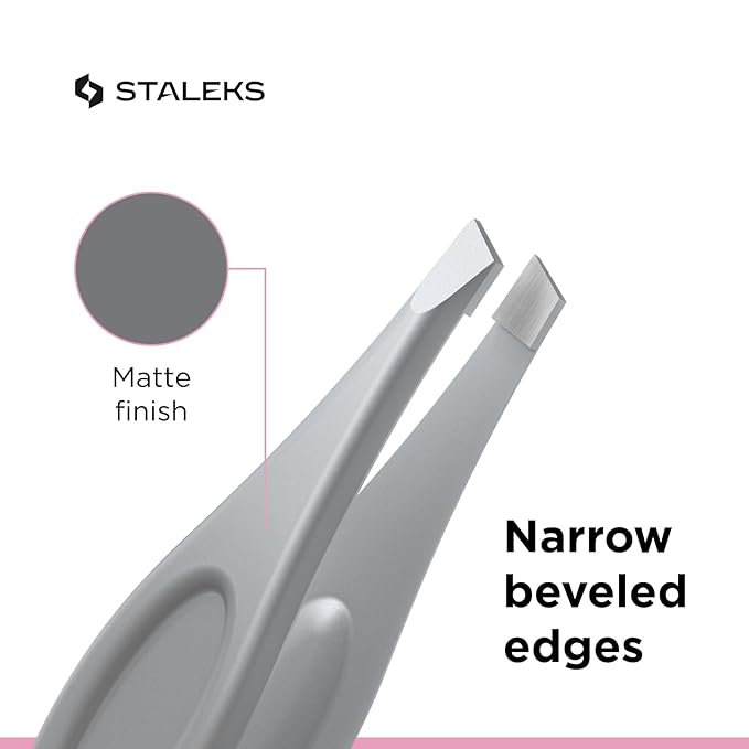 STALEKS BEAUTY & CARE 20 Type 4 Eyebrow Tweezers – Narrow Beveled Stainless Steel with Ergonomic Handles for Fine Brows & Home Use