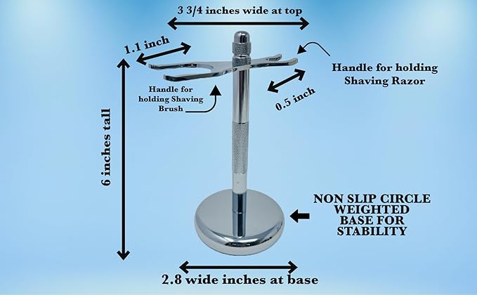 G.B.S Chrome Brush and Razor Stand - Textured Chrome Shaving Stand, – Stylish and Unbreakable Stand Best for Your Bathroom Everyday Grooming, Fits Most 3 and 5 Blade Razors Double Edge Safety Razors and Shaving Brush Stand
