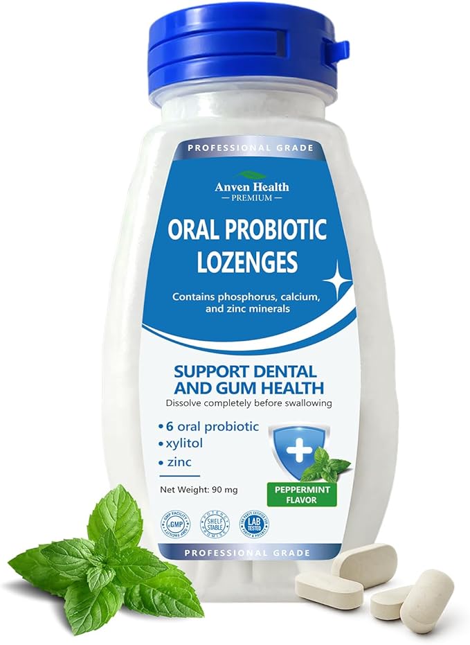 Oral Probiotics Lozenges for Mouth Bad Breath & Gum Repair - Mineral Fusion with Zinc + Calcium for Dry Mouth Relief, Enamel Shield, Mint Flavor with Xylitol - 180 Lozenges, Sugar-free