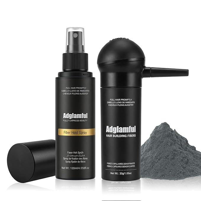 Hair Building Fibers & Hold Spray Set – Instant Hair Thickening for Thinning Hair, Natural Finish, Long-Lasting Coverage for Sparse Roots & Hairline, Grey (30g + 120ml)
