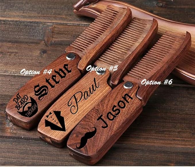 Personalized Beard Comb for Men, Engraved Wood Comb, Folding Pocket Size Comb, for Moustache Beard & Hair, Grooming Gift, Groomsmen Gift, Premium Handcrafted Wood