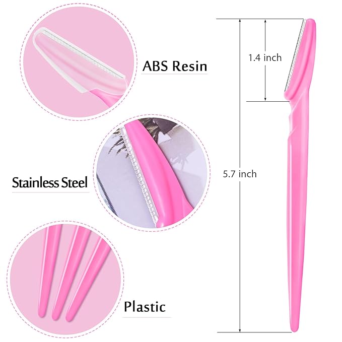 12 Pcs Eyebrow Razors, Face Razors Multipurpose, Exfoliating Dermaplaning Tools, Eyebrow Trimmers Shaver with Protective Cover, Facial Hair Removal for Women Men Body Use (Pink)