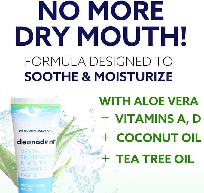 Dr. B Dental Solutions Cleanadent Denture and Gum Toothpaste, ADA Accepted All-Natural Denture Toothpaste for Adults - Removes Odors, Stains and Adhesives - 4 oz (2 Pack)