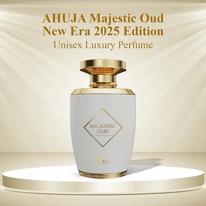AHUJA Majestic Oud Eau De Parfum 3.4 fl oz – Unisex Perfume for Men & Women, Long Lasting Luxury Fragrance with Oud, Vanilla, Raspberry, Rose, Peony, Patchouli & Woody Notes – Elegant Gift Scent