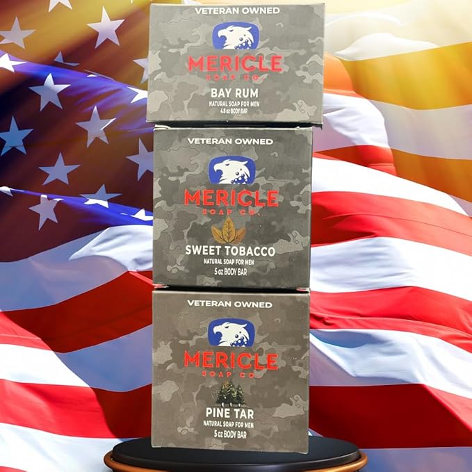 All Natural Bar Soap, 3 Bar Variety Pack- Bay Rum, Sweet Tobacco, & Pine Tar | Fan Favorites | Made in the USA | Veteran-Owned | Ideal for Men
