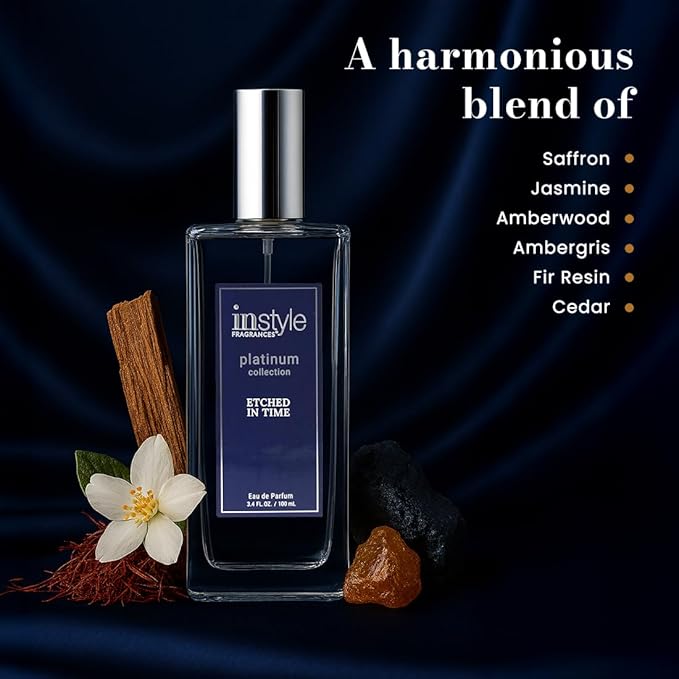 Instyle Fragrances Platinum Collection Etched in Time, Inspired by MFK’s Bacarat Roug.e 540, Premium Unisex Eau de Parfum, CLEAN, Vegan, Paraben-Free, Never Tested on Animals, 3.4 Fluid Ounces