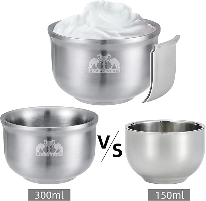Grandslam Shaving Soap Bowl, 304 Heavy Duty Stainless Steel Shaving Lather Bowl for Men, Double Layer Heat Preservation, Create Rich Shaving Cream and Keep Your Lather Warm
