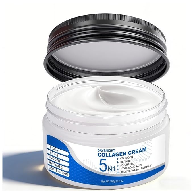 5N1 Collagen Moisturizer with Retinol & Hyaluronic Acid - Deep Hydration Face Cream for Women & Men - Visibly Firms, Smooths Wrinkles, Plumps Skin - Day & Night Cream, 3.5 oz