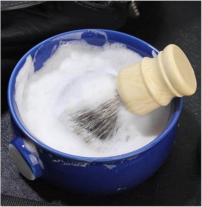 ZJchao Shaving SOAP Bowl HIGH Capacity Ceramic SOAP Cup Men Shaving Convex CONCAVE Spiral Groove Design Easy Foam ARC Closed Non Slip Handle Large (Blue)