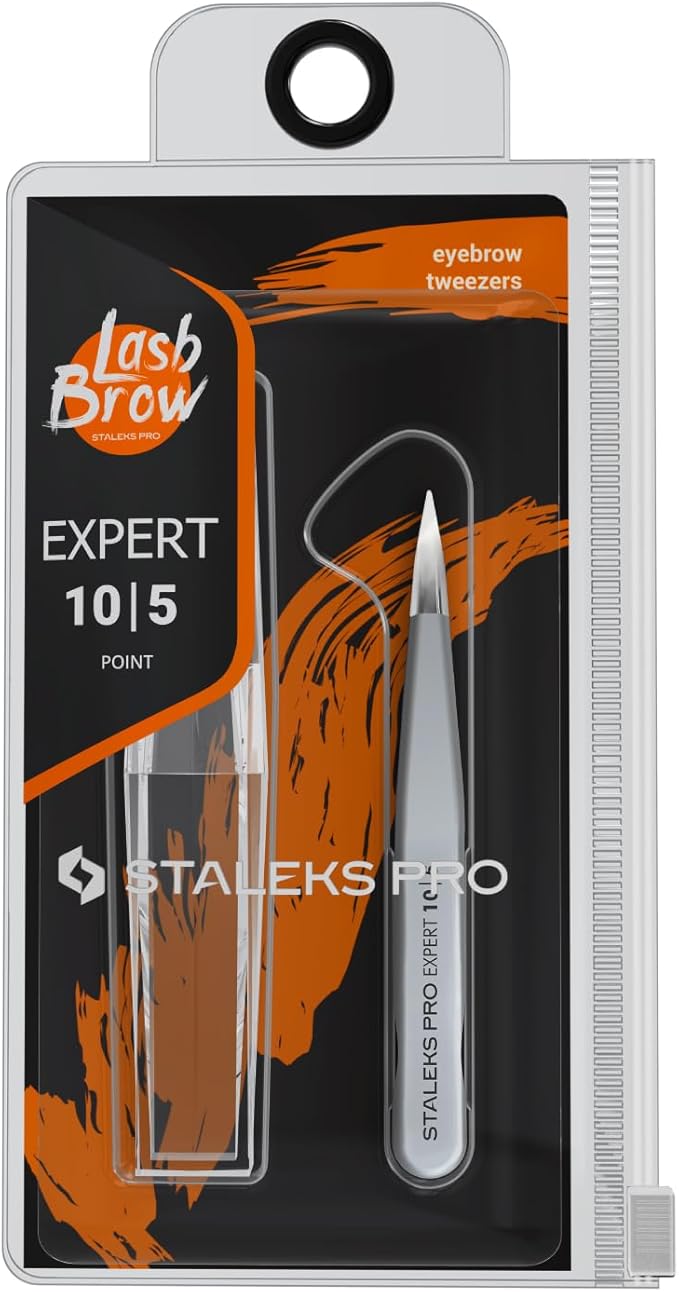 Staleks Pro EXPERT 10 Eyebrow Tweezers Type 5 – Pointed Tips – Stainless Steel – For Ingrown Hair and Spot Eyebrow Correction