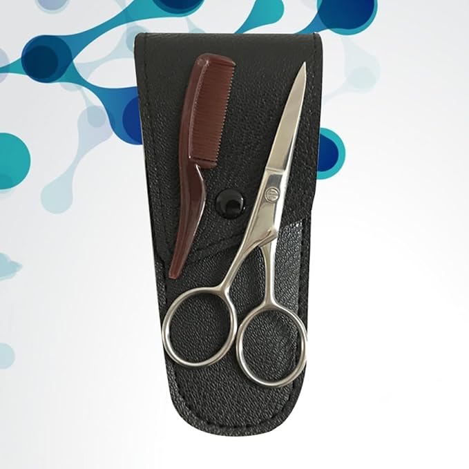 SOIMISS Stainless Steel Eyebrow and Mustache Scissors 2pcs Set Black Fine Beard Trimming Grooming Tool for Men and Women
