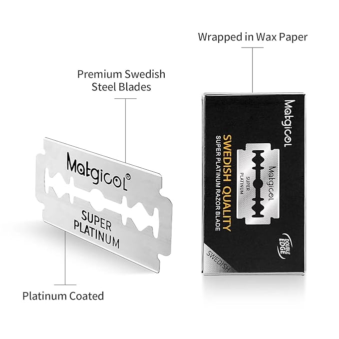 100Pcs, Double Edge Safety Razor Blades, Premium Platinum Stainless Steel Razor Blades with PTFE, Tungsten and Chromium Coated Edges for Smooth, and Comfortable Shaves