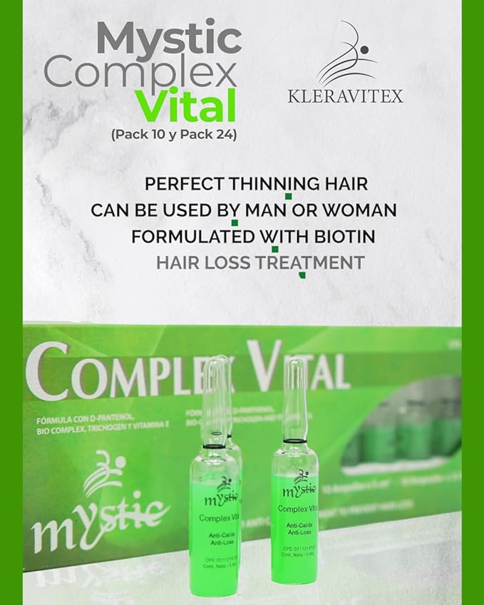 Mystic Complex Vital Ampoules For Hair Loss and Thinning - Regrowth Treatment With Biotin Bio-Complex and Tocopherol (Pk.10)