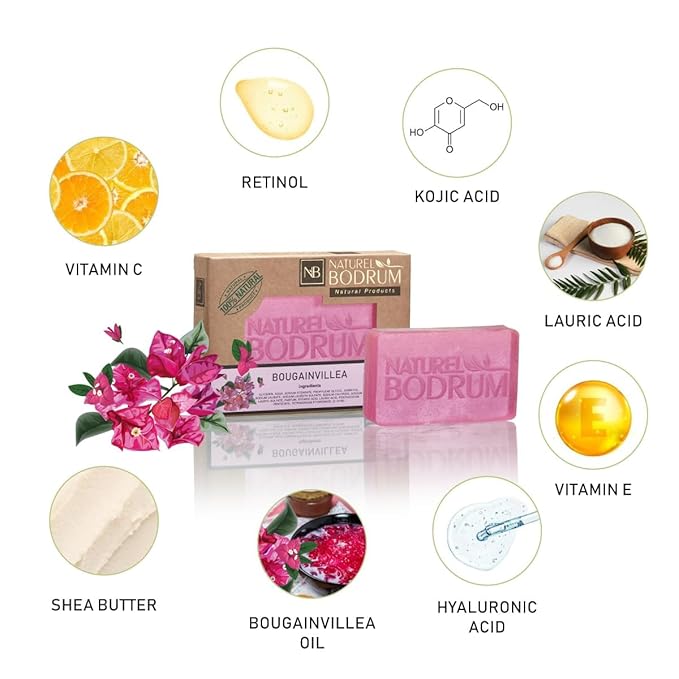 Bougainvillea Pink Organic Soap Bar for Women - Glycerin Soap Bar, Antioxidant-Rich Skin Elasticity & Hydration Bar with Hyaluronic Acid - Natural & Vegan Spa Gift, for All Skin Types