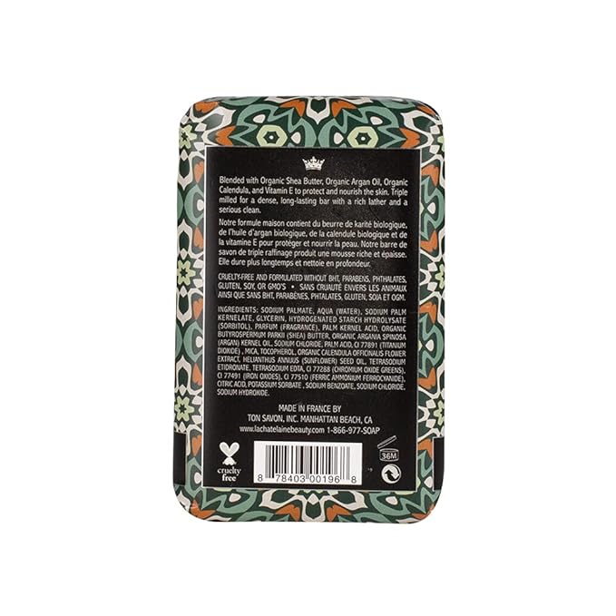 La Chatelaine Shea Butter Bar Soap| Natural and Organic |Triple Milled | Made in France | Unisex, Men, Women | Large (Moroccan Mint)