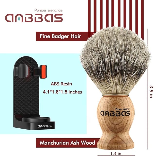 Anbbas Badger Hair Shaving Brush with Wall Mounted Brush Holder Stand for Traditional Shaving