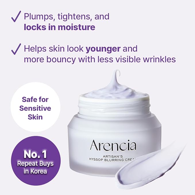 ARENCIA Hyssop Blurring Cream, Intense Collagen Face Moisturizer & Night Repair Cream for Anti-Aging, Nourishing Skin Barrier, Premium Korean Skincare, 1.76oz