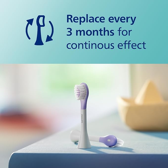 Philips One for Kids by Sonicare Replacement Brush Heads, Purple, for Kids Age 3+, 2 Pack, Model BH1022/30