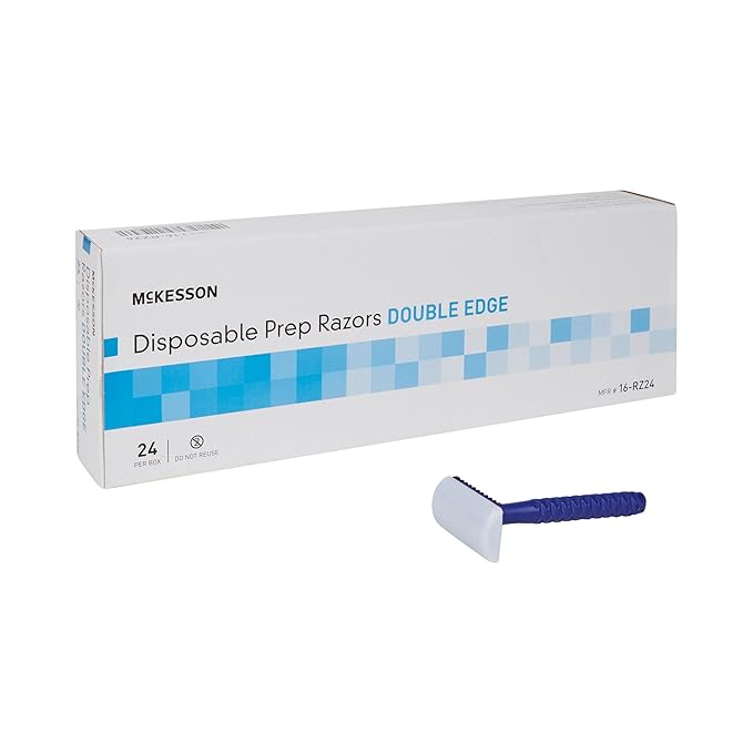 McKesson Disposable Razors [24 Count] Prep Shaving Razor, Single Blade Double Edge, Stainless Steel Blade, For Men and Women, Bulk, Blue